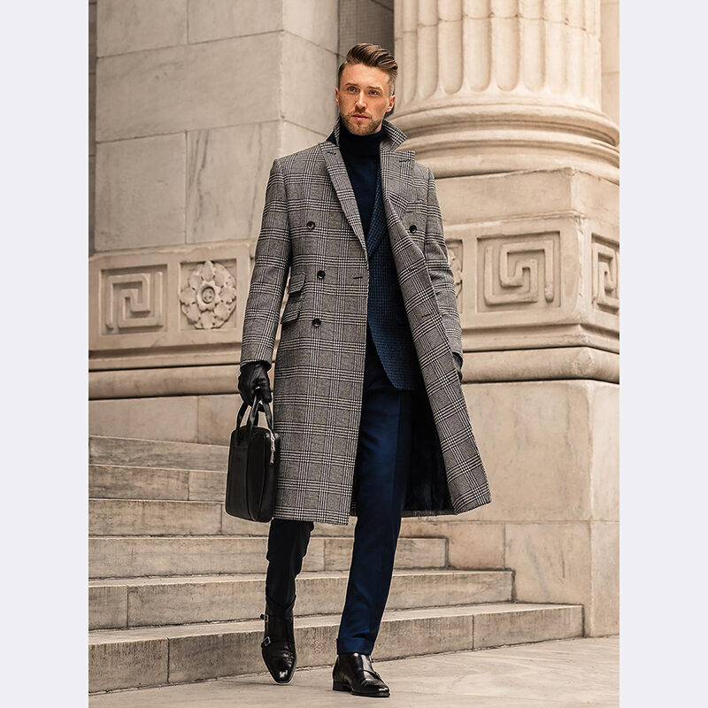 Full Wool Suit Collar Medium Length Double Breasted