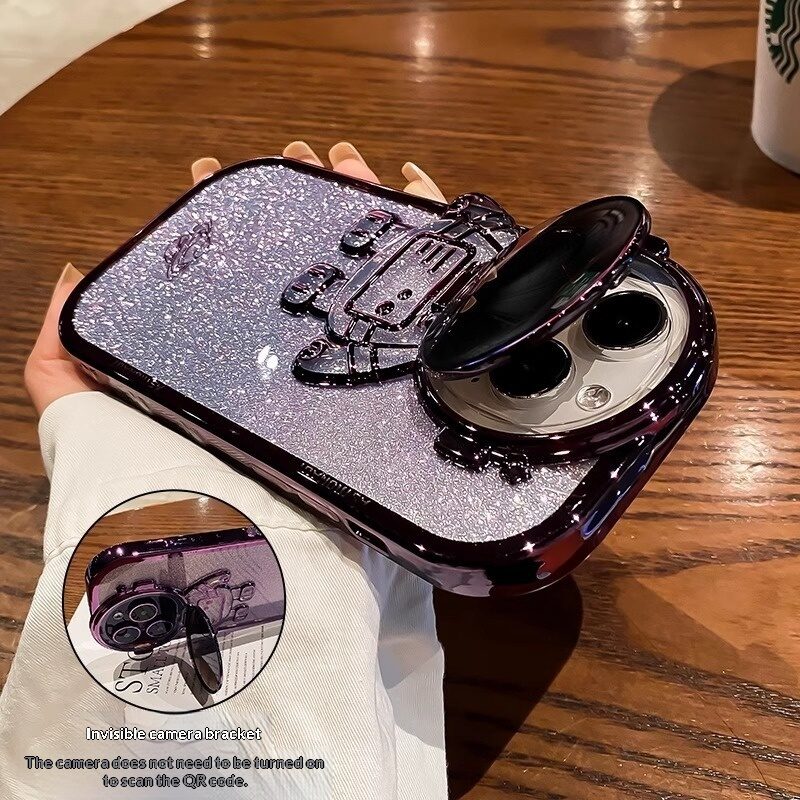 Glitter Astronaut Camera Stand Phone Case For I14