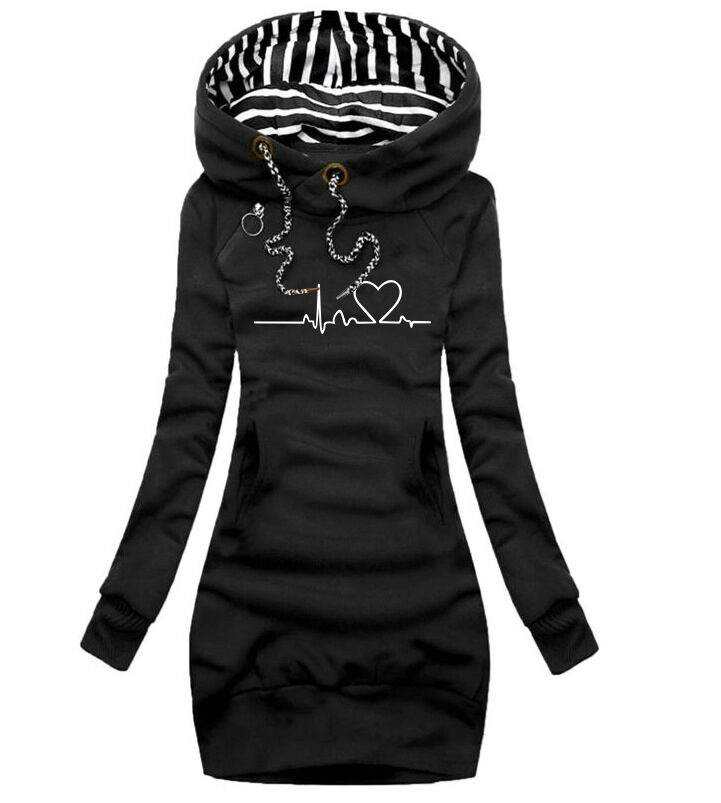 Heart Print Long Clothes Women Hoodie Sweatshirt Pullover