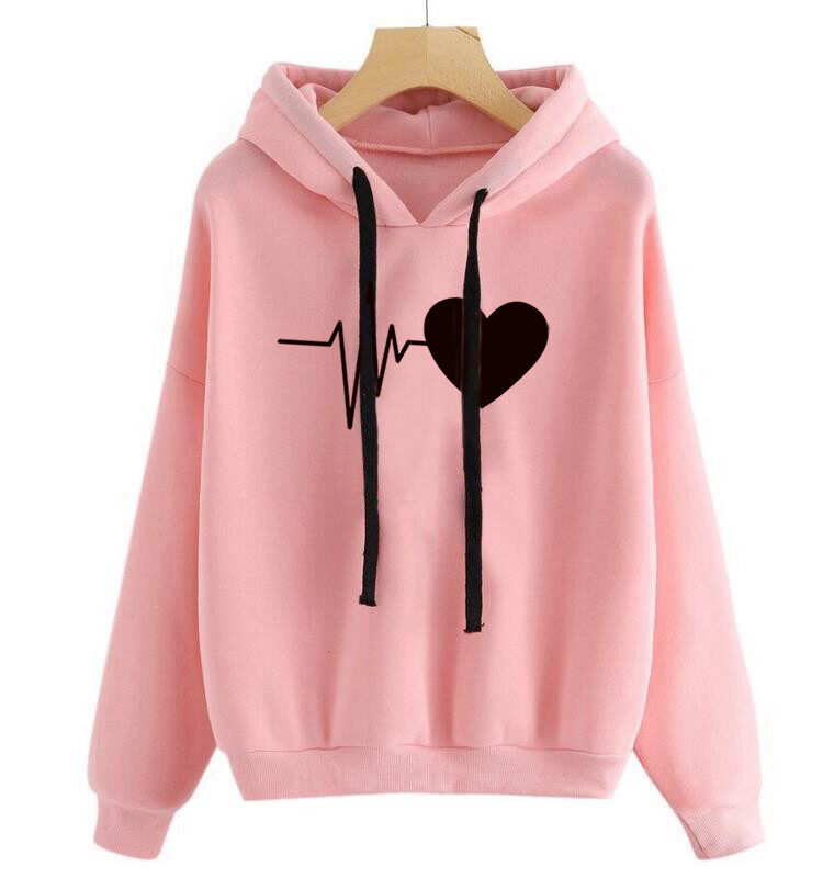 Heart Print Streetwear Hoodies Women Sweatshirt Spring Autumn