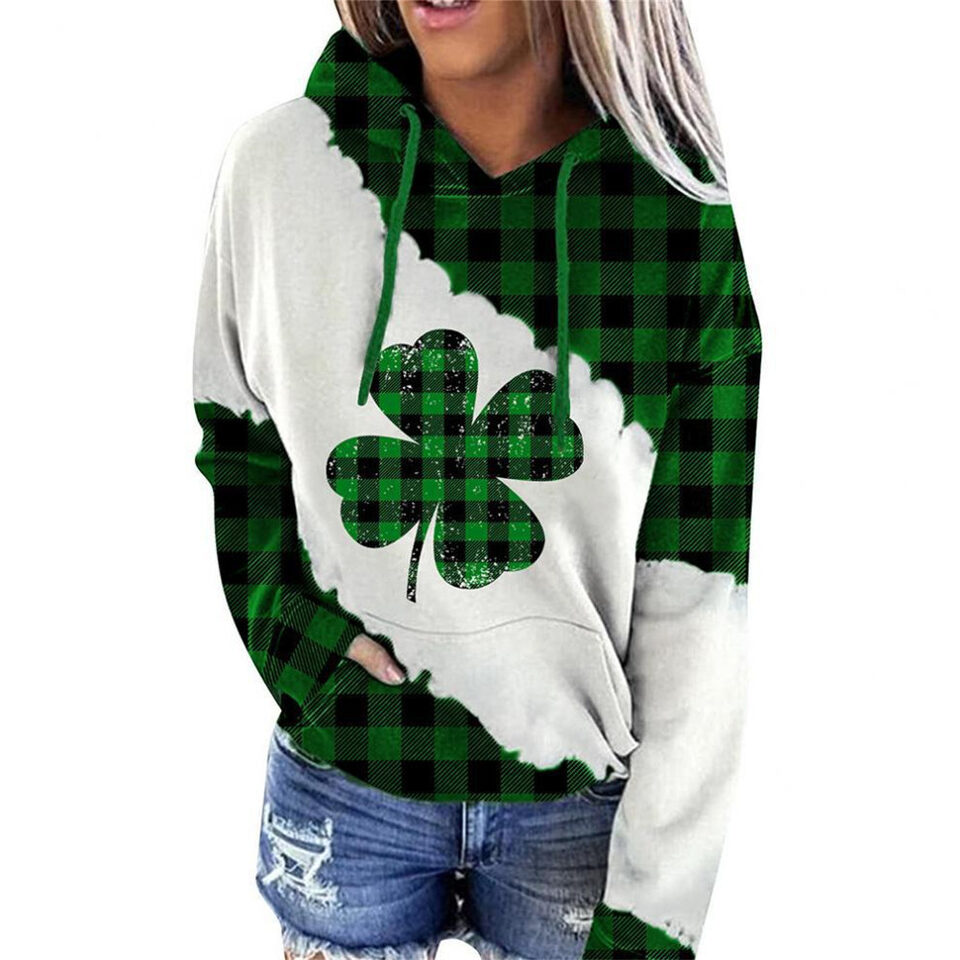 Women Sweatshirts Lucky Grass Print Streetwear Hoodie Pullover