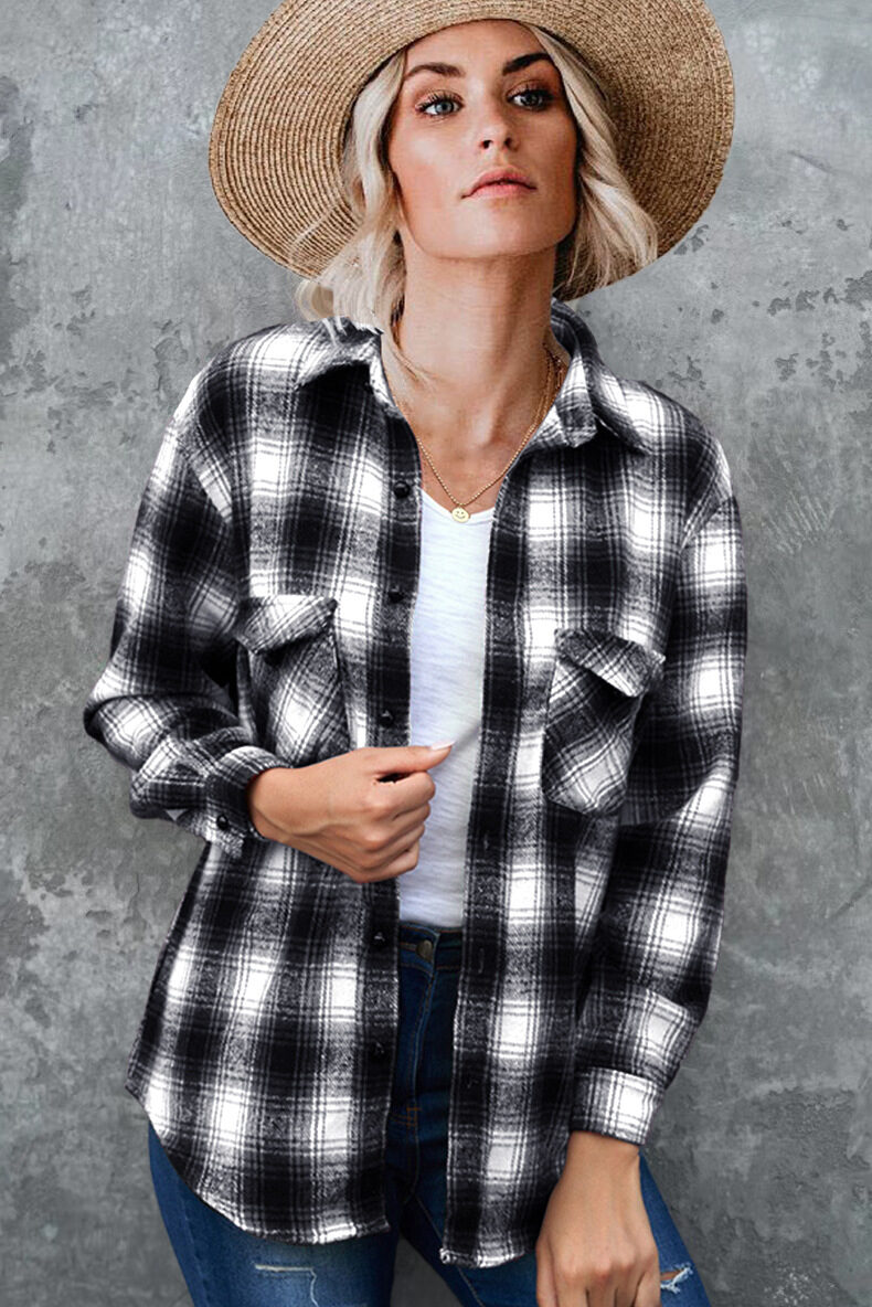 Plaid Shirt Women Spring Mid-length Loose Blouse Turndown