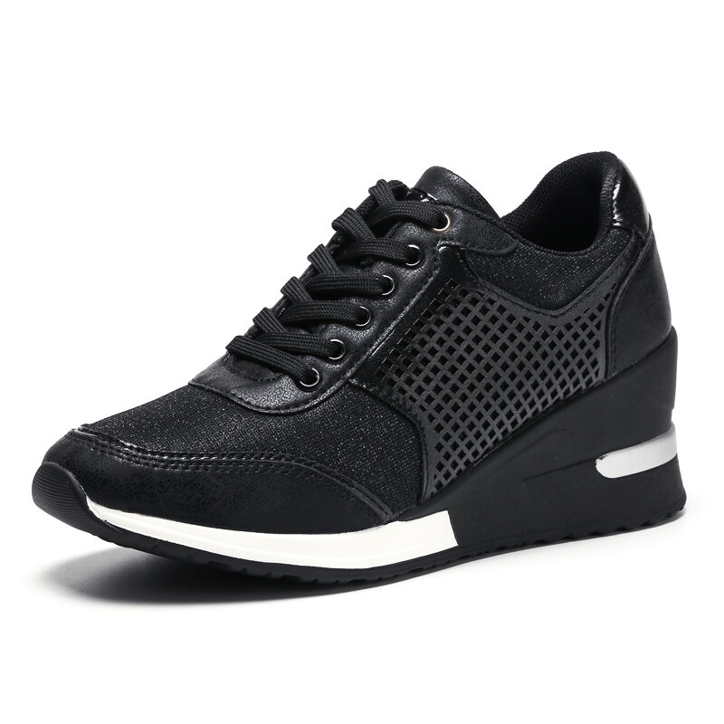 Women Lace-up Sneakers Height Increasing 6.5cm Flats Walking
