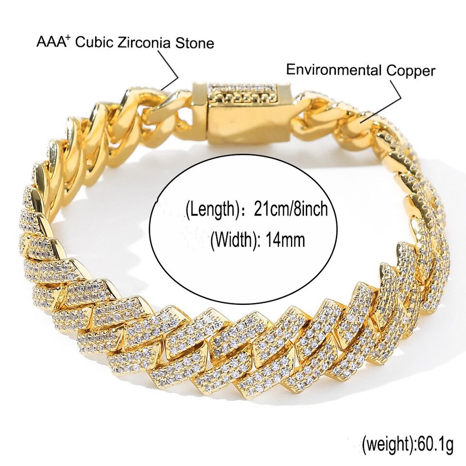 Bar Cuban Copper Inlaid Zircon 14mm Diamond Link
