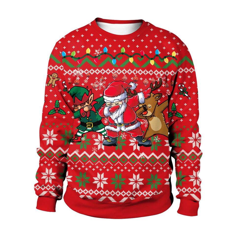 Men And Women Digital Printing Christmas Round Neck