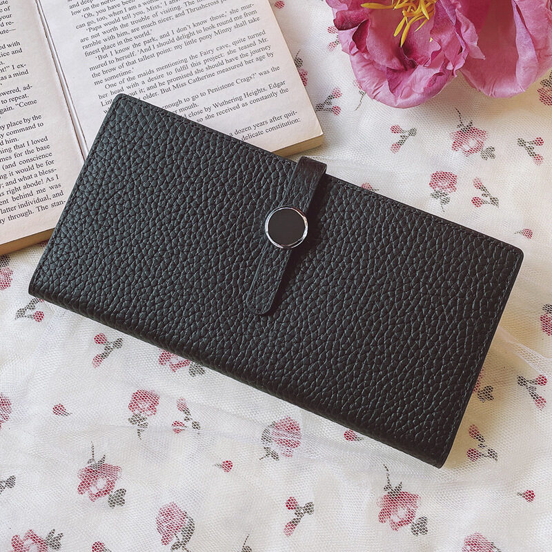 Genuine Leather Women Wallets Luxury Long Hasp Lychee