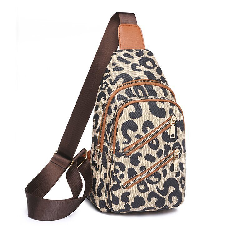 Leopard Print Sling Chest Bag With Headphone Jack