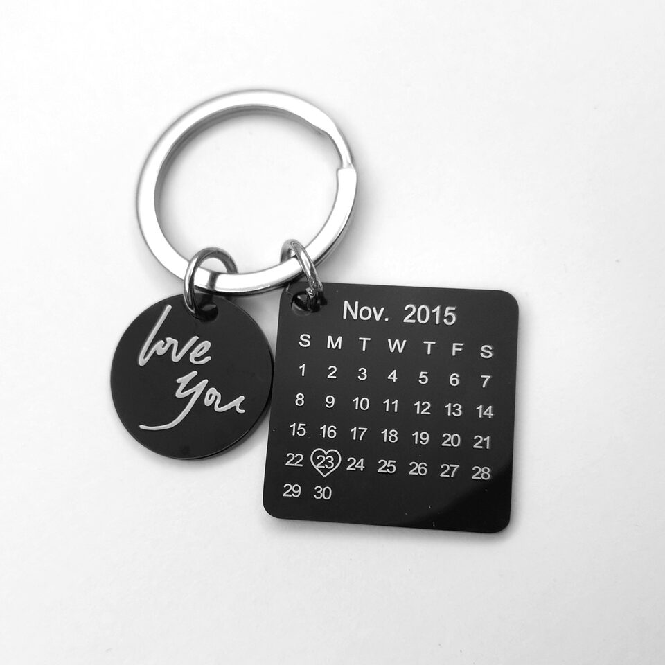 DIY Personalized Calendar Keychain Hand Carved Keyring Gift