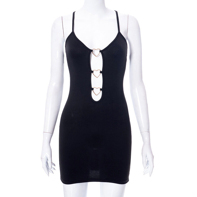 Hollow Out Black Bodycon Woman Dress Camisole Heart