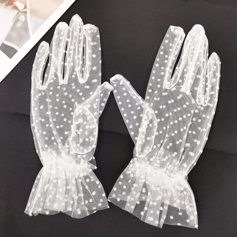 Beauty White Wedding Gloves for Girls Mesh Evening