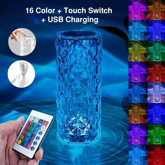 16 Colors LED Crystal Lamp Rose Light Touch