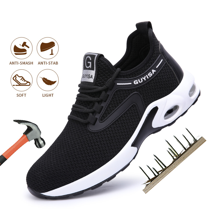 Black Sneakers Men Work Safety Shoes Lightweight Breathable