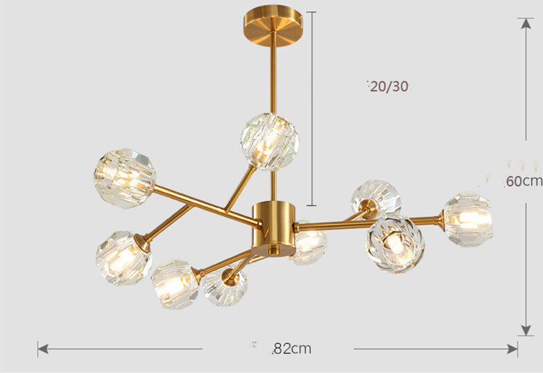 Nordic Chandelier Modern Simple Crystal All Copper Light