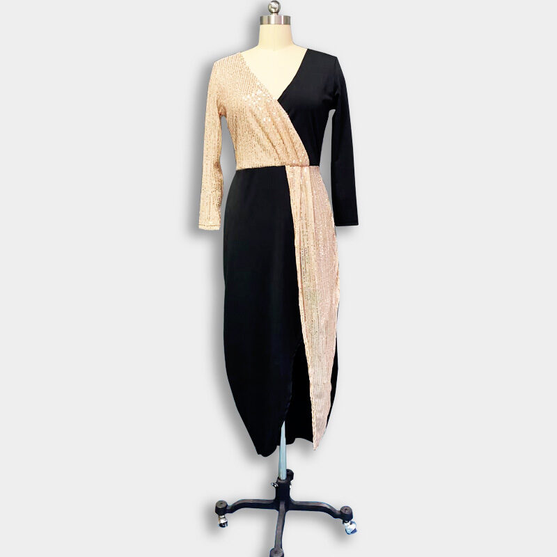 Two Tone Black Gold Ethnic High Waist Solid