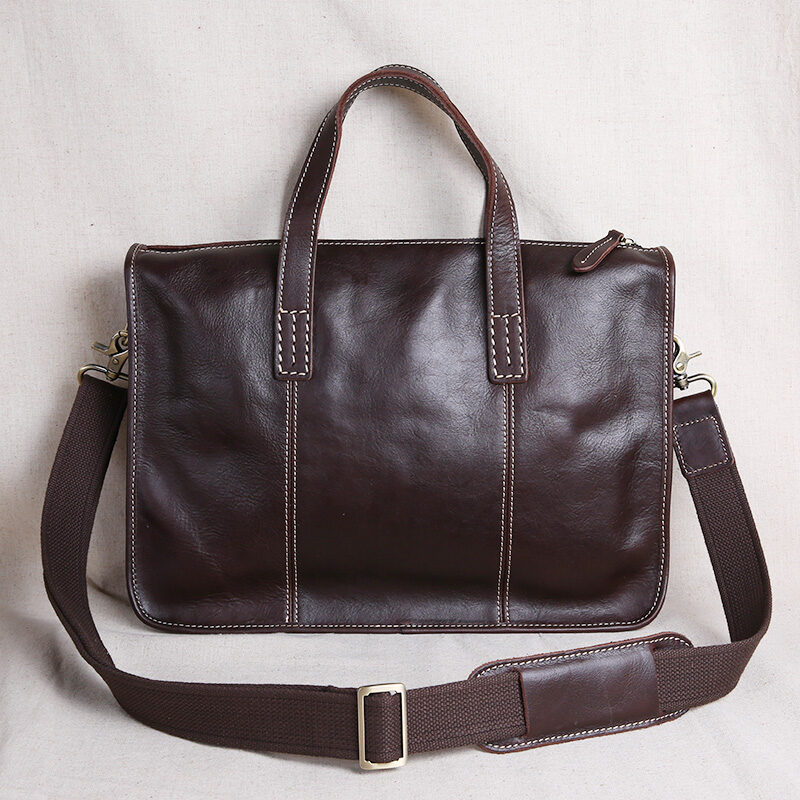 Vintage Business Leisure Horizontal Style Leather Briefcase Computer