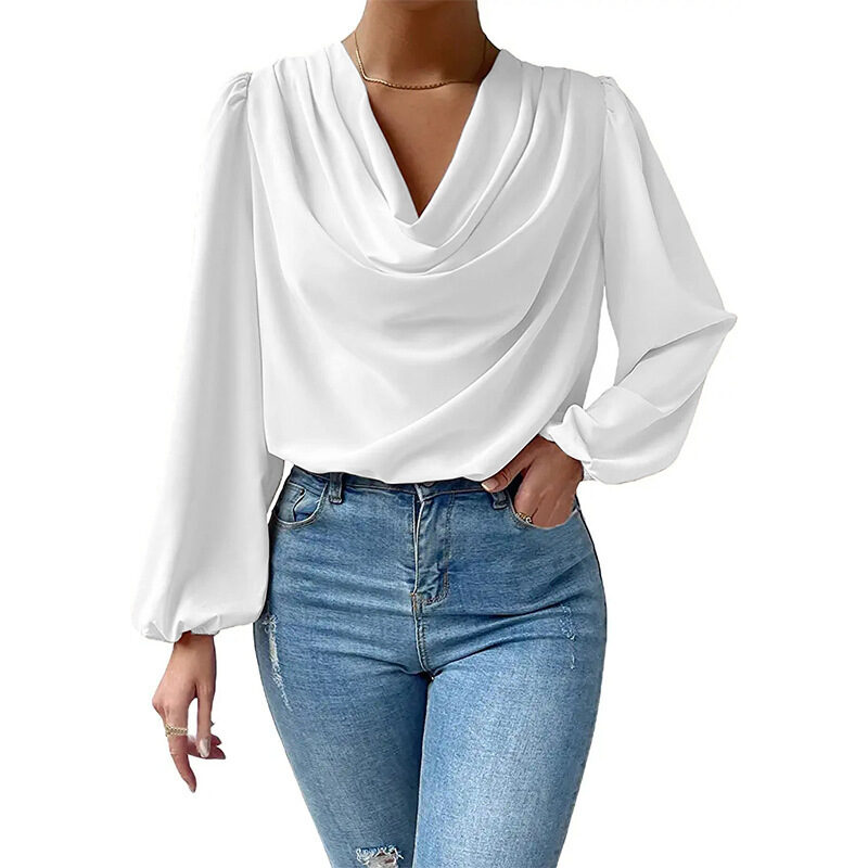 Chiffon Long-sleeved Shirt Loose V-neck Top T-shirt Women's