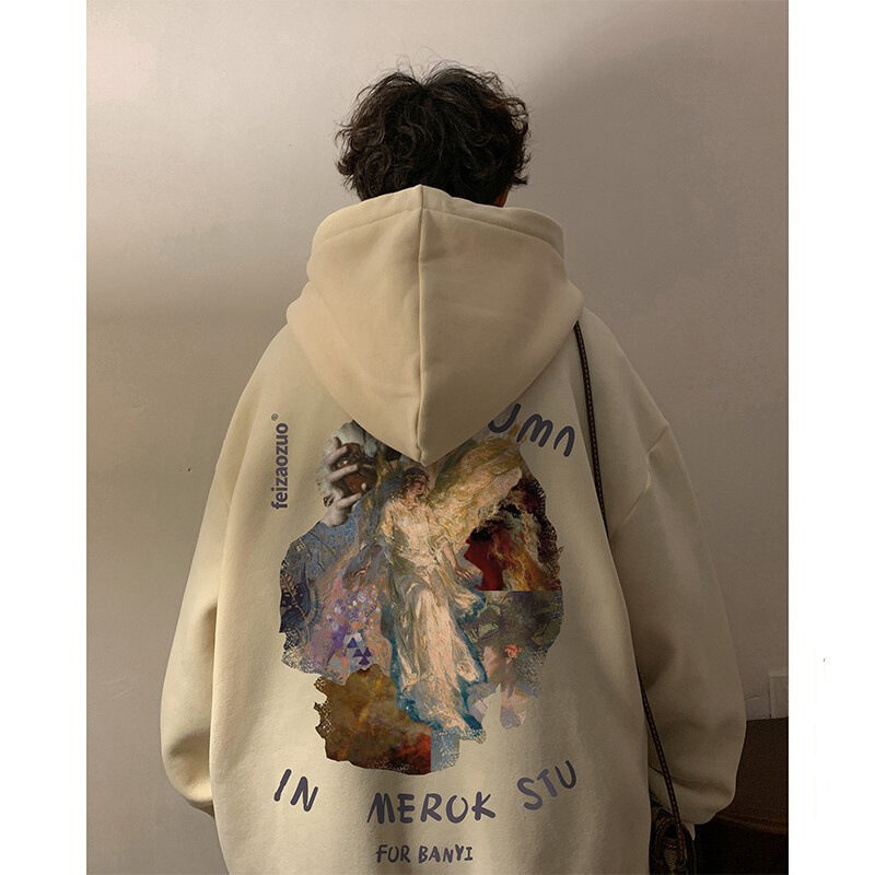 Vintage Oil Painting Hooded Sweater Man
