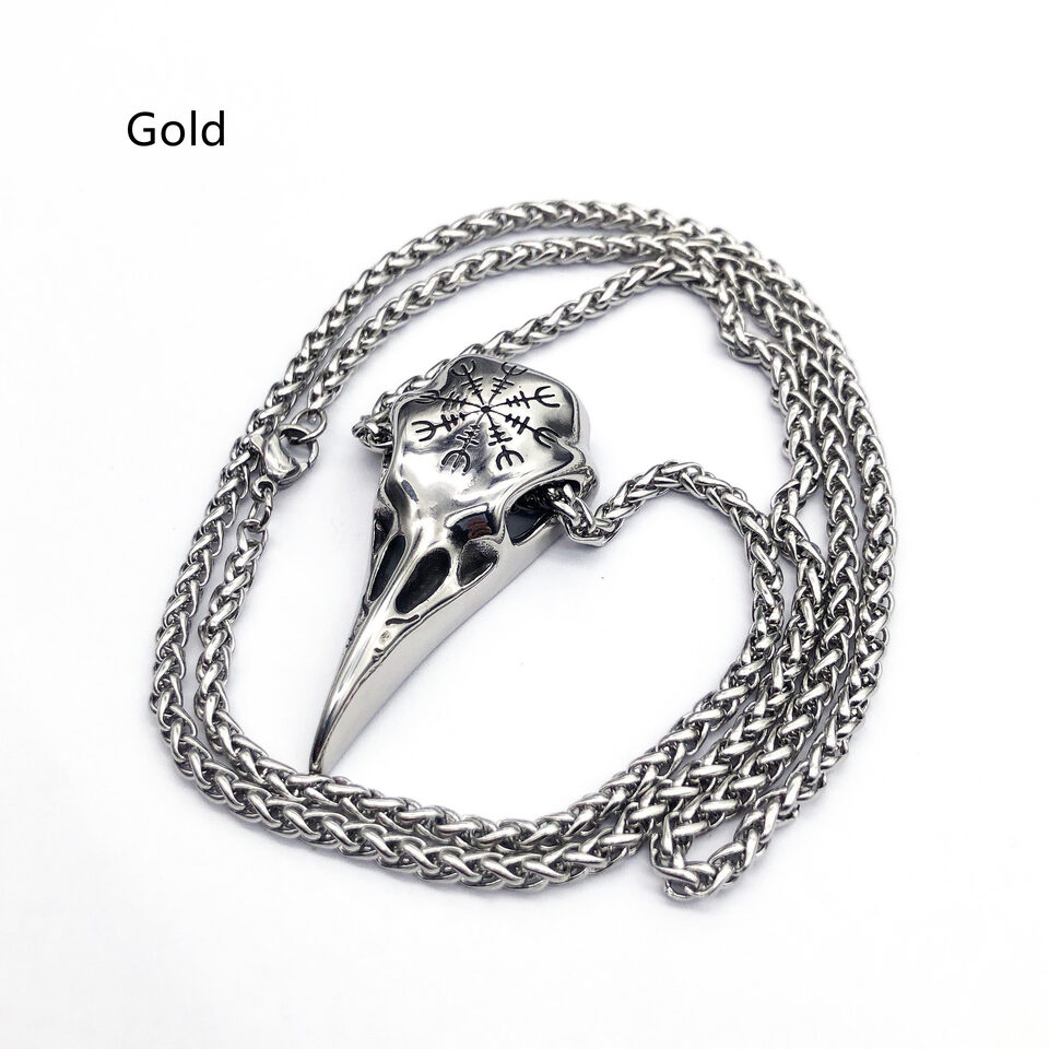Mens Fashionable Vintage Viking Symbol Skull Eagle Beak