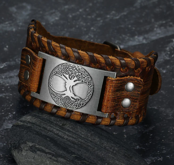 Asgard Crafted Leather Buckle Arm Cuff With Metal