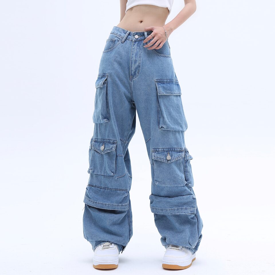 American High Street Multi-pocket Washed Baggy Jeans