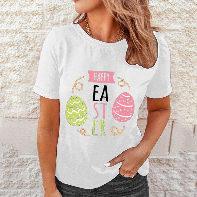 Shirts Women Easter Printed Casual Blouses Short Sleeve