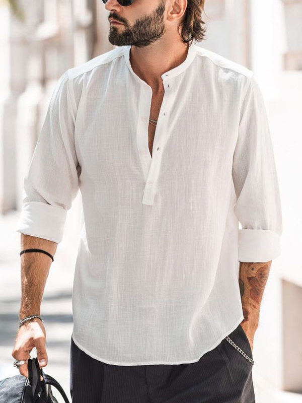 Men's Casual Stand-up Collar Door Barrel Solid Color