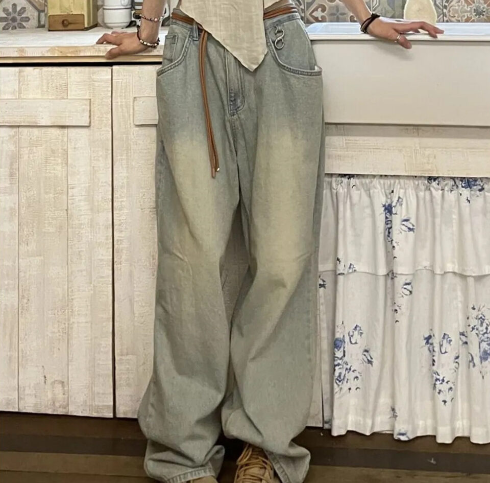 Straight Cylinder Floor Mopping Baggy Jeans