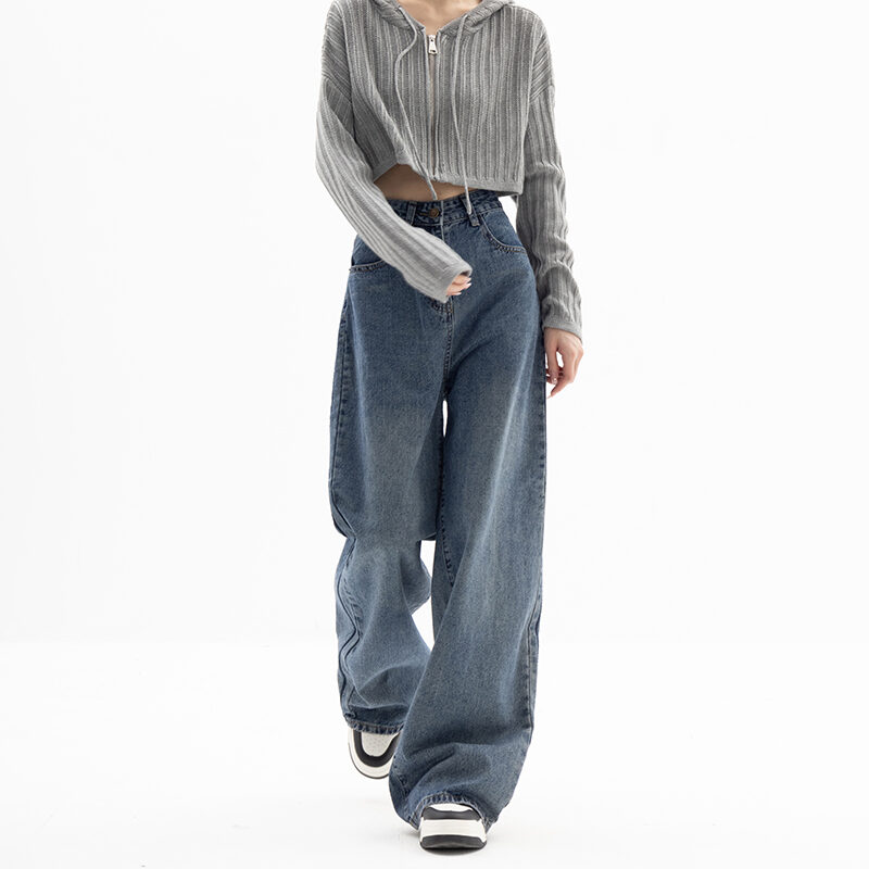 Straight Tube Loose Wide Leg Pants Blue Jeans