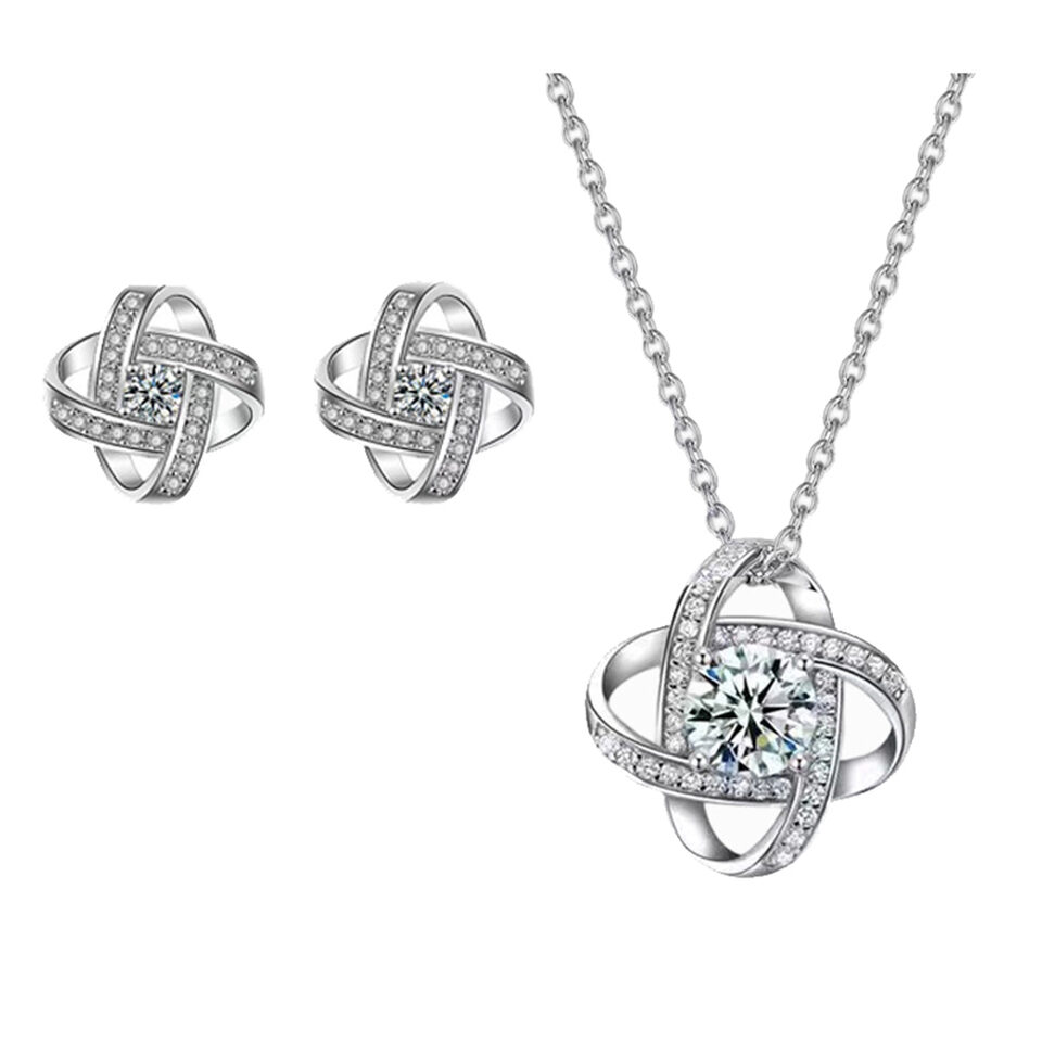 Four Leaf Clover Zircon Necklace Earrings Crystal Love