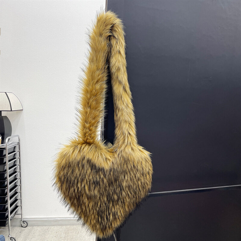 Winter Fleece Shoulder Bags Women Heart Shape Crossbody