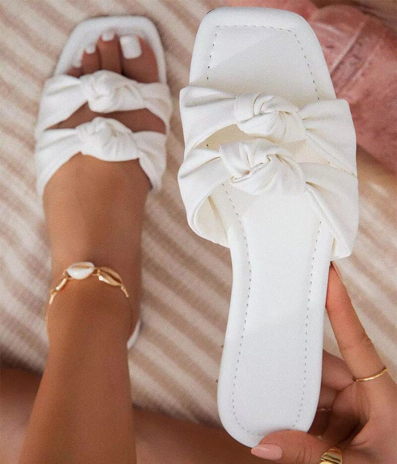 Double Bow Slippers Flat Shoes Summer Outdoor Sandals