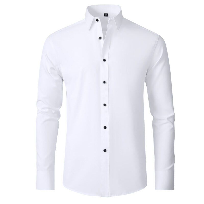 Solid Long Sleeve Shirt Fashion Slim Lapel Button