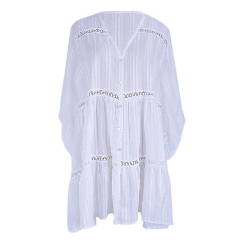 Cotton Jacquard Button Loose Sleeve Sunscreen Clothing