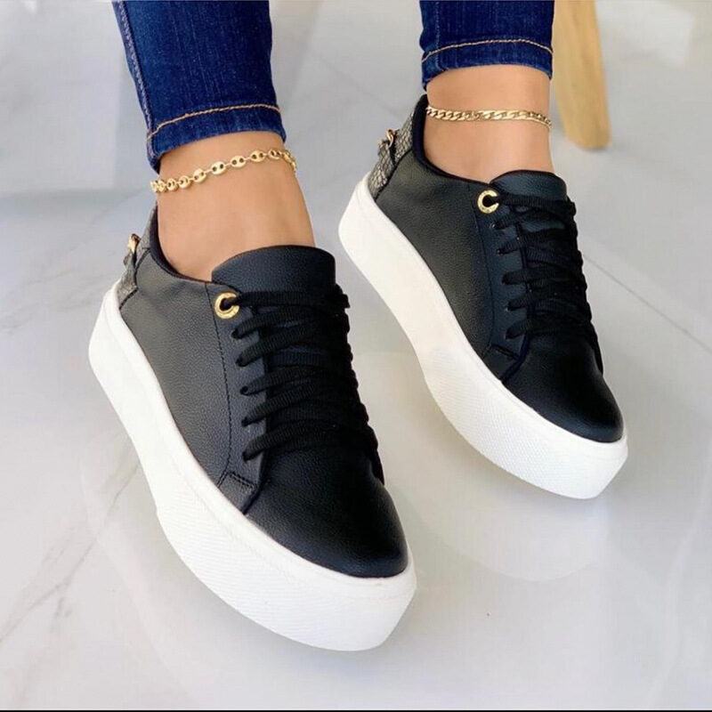 Flat Shoes With Chain Lace Up Sneakers Women