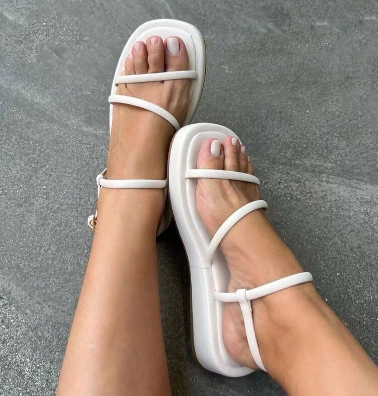 Strappy Sandals Square Toe Buckle Shoes Women Platform