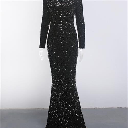 Women Modest Stretch Sequin Royal Blue Evening Prom