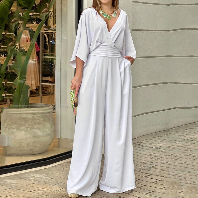 Women's Jumpsuit V-neck Solid Color Summer Trendy Fashion