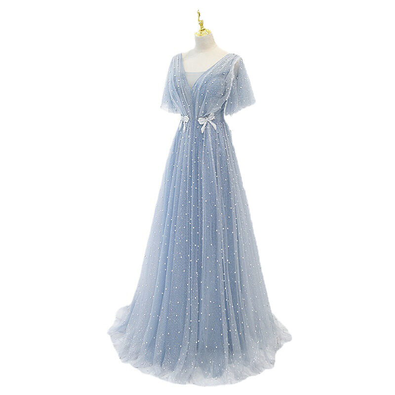 Evening Dress Female Elegant Temperament Host V-neck Super