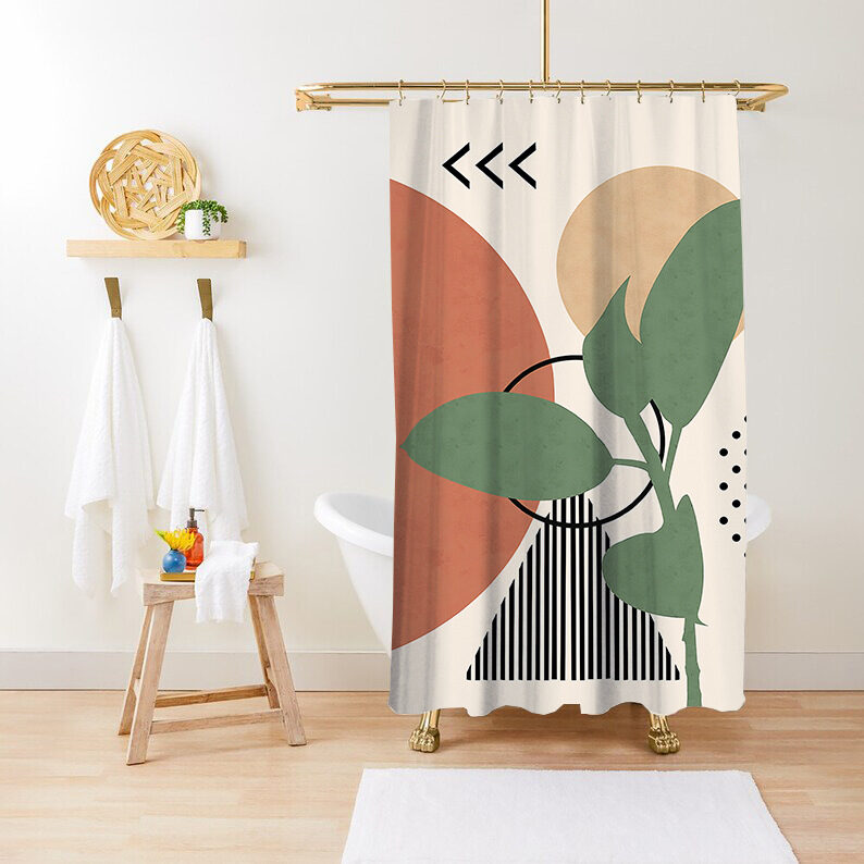 Bathroom Fashion Green Plant Print Waterproof Anti-mildew Shower