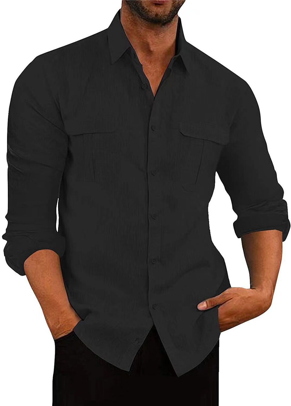 European And American Men's Shirt Double Pocket Cotton