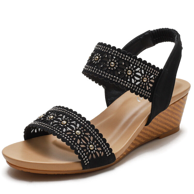 Flower Hollow Out Sandals With Rhinestones Wedges Shoes