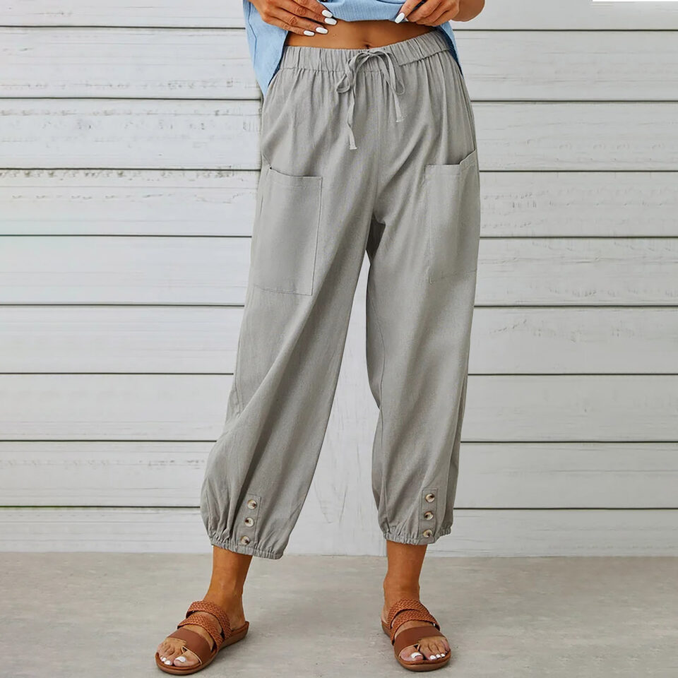 Women Drawstring Tie Pants Spring Summer Cotton