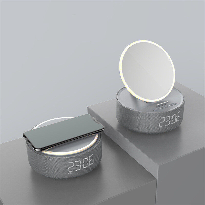 Mirror Wireless Charger Alarm Clock Bluetooth Speaker LED