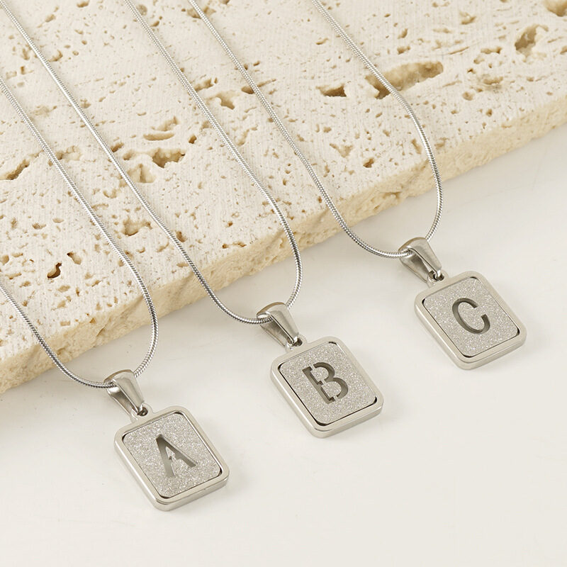 Alphabet Necklace 26 Letters Hollow Out Square 18K