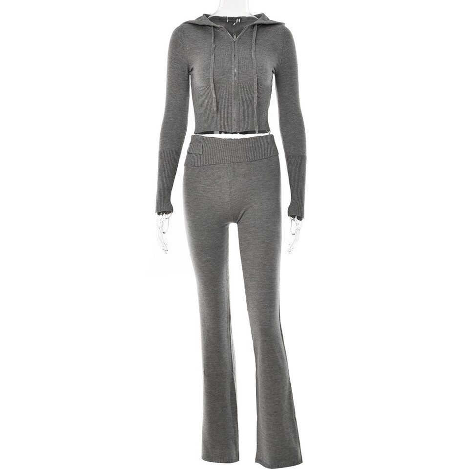 Style Knitted Hooded Suits Fashion Sexy High Waist