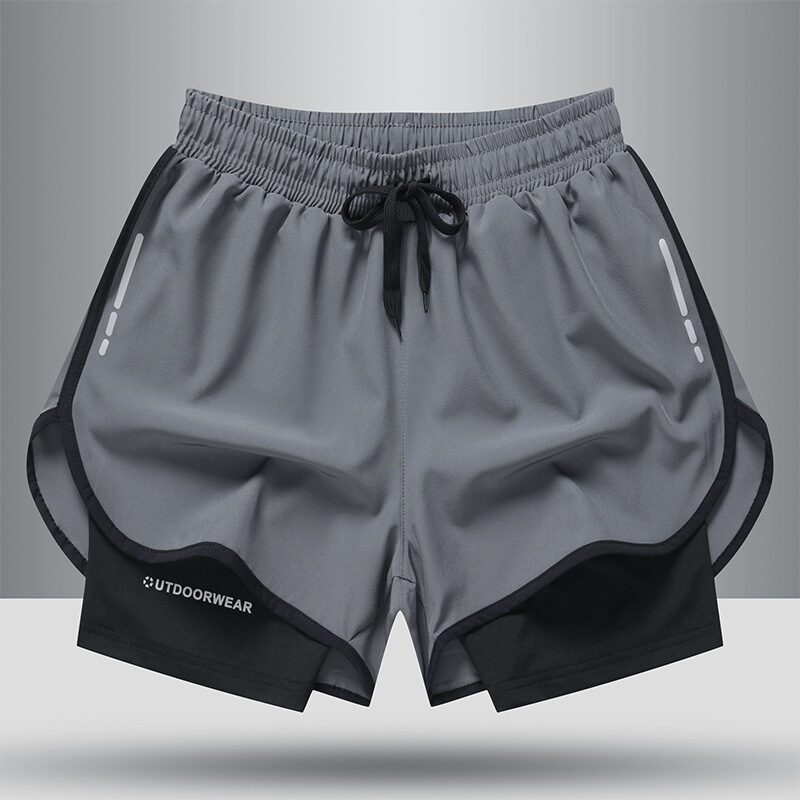 Men's Drawstring Sports Shorts Double Layer Quick Dry