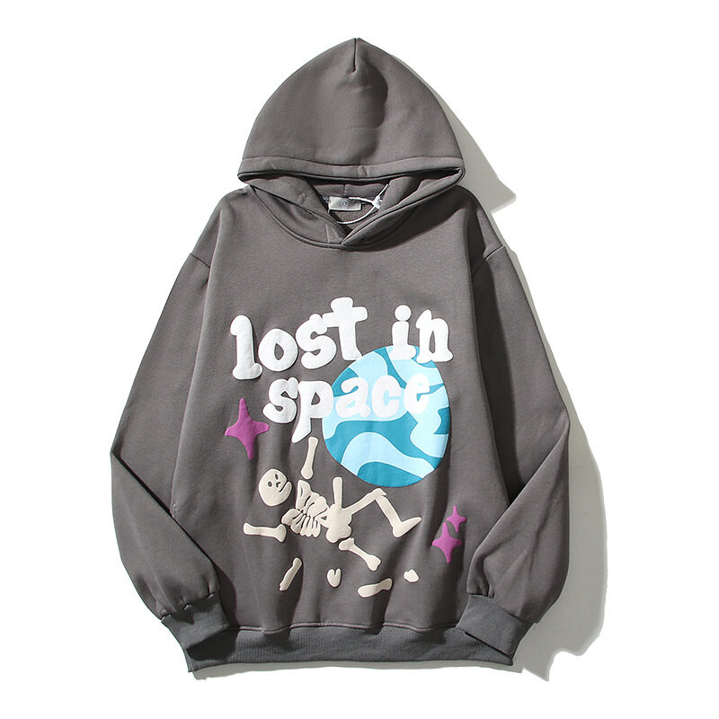 Skull Halloween Print Hoodie Graffiti Foam Letter Printed