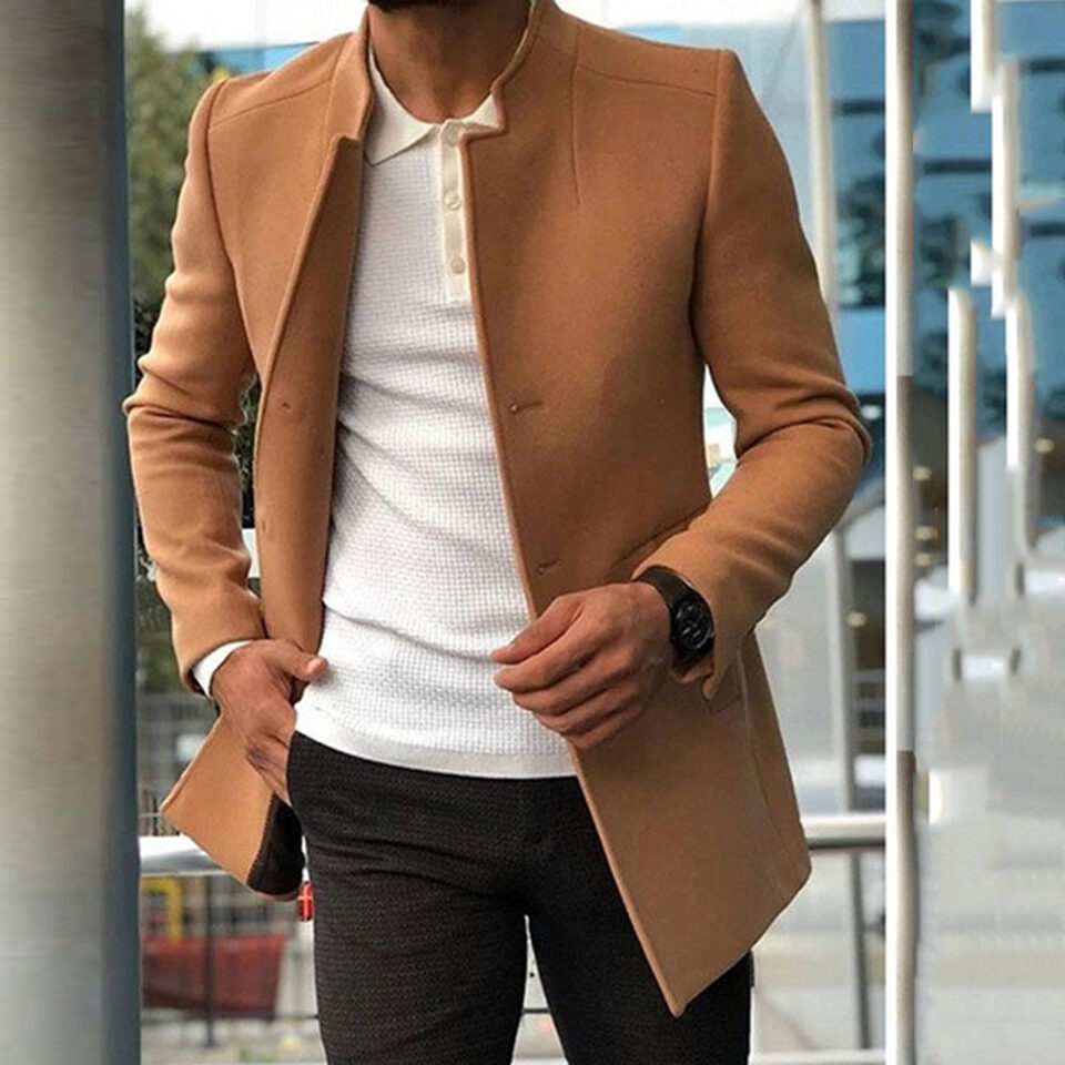 Men's Slim Coat Fashion Single-breasted Solid Color Business