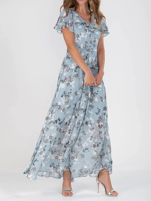Flowers Print Short Sleeve Dress Summer Fashion Ruffle