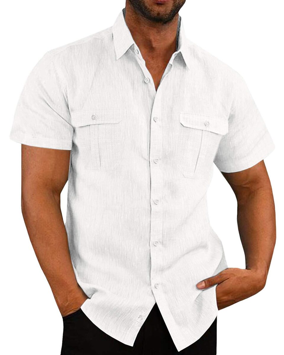 Men's Button Short Sleeve Shirt Summer Casual Double